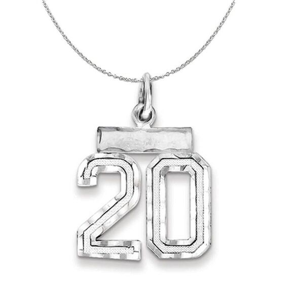 Silver, Varsity Collection, Small D/C Number 20 Necklace - 24 In - Picture 1 of 8